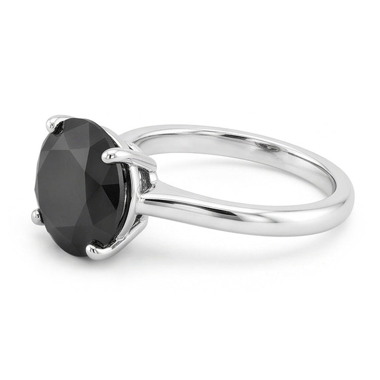 Bague de Fiançailles Solitaire Diamant Noir Sombre Véritable Rond 5 Carats Anneau Fil Couteau en Or Blanc 14K
