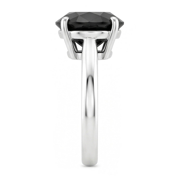 Bague de Fiançailles Solitaire Diamant Noir Sombre Véritable Rond 5 Carats Anneau Fil Couteau en Or Blanc 14K