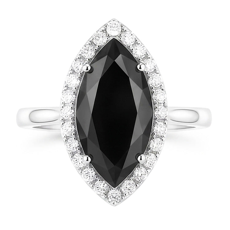 Bague de Fiançailles Diamant Sombre 8 Carats Marquise Naturelle Halo Noir Or Blanc 14 Carats