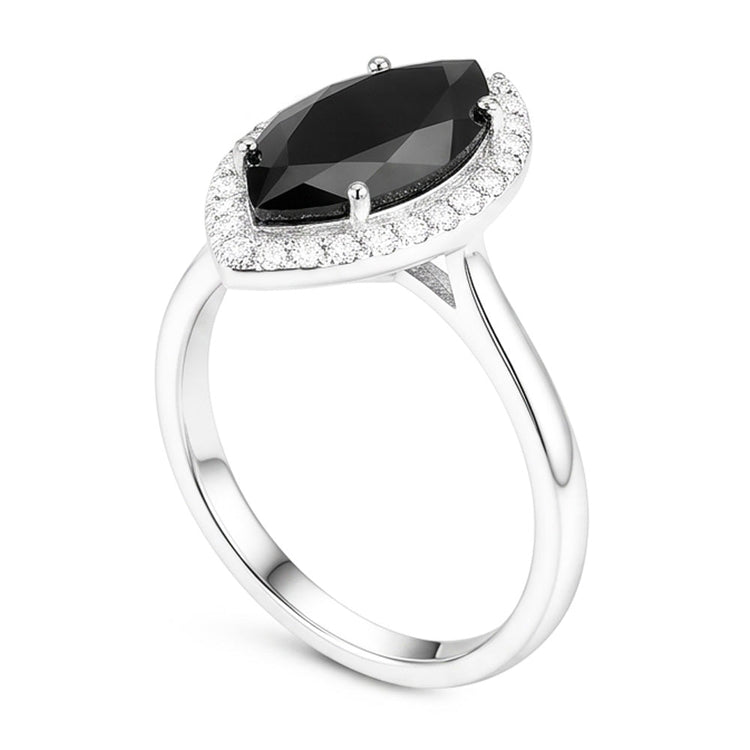 Bague de Fiançailles Diamant Sombre 8 Carats Marquise Naturelle Halo Noir Or Blanc 14 Carats