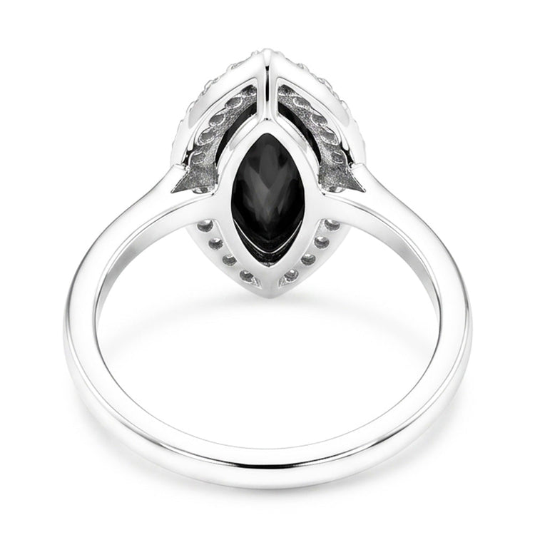 Bague de Fiançailles Diamant Sombre 8 Carats Marquise Naturelle Halo Noir Or Blanc 14 Carats
