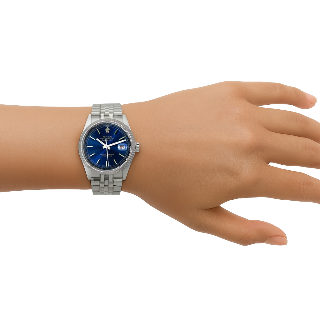 Date Just Rolex Montre Homme Cadran Bleu acier inoxydable Datejust réglage rapide P1