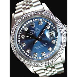 Date Just Rolex Regarder Homme Cadran Diamants Bleus Lunette