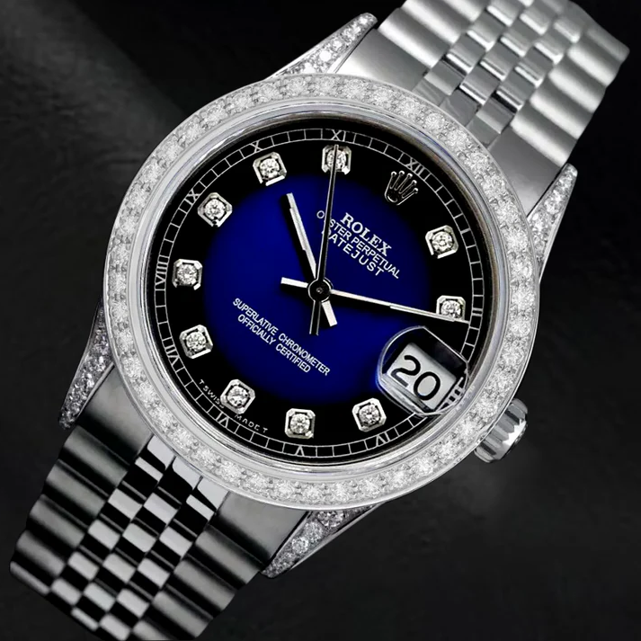 Datejust montre personnalisé bleu diamant cadran lunette Rolex Jubilé Bracelet acier inoxydable ensemble rapide