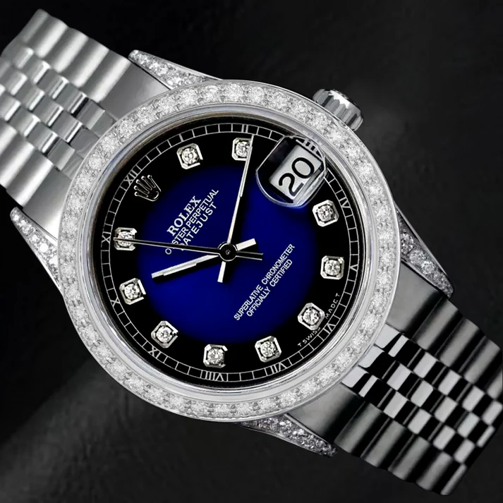 Datejust montre personnalisé bleu diamant cadran lunette Rolex Jubilé Bracelet acier inoxydable ensemble rapide