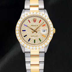 Montre Rolex Datejust 16013 Bicolore 36 mm Cadran Pavé de Diamants Heures Arc-en-ciel