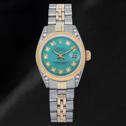 Montre Rolex Datejust 26 mm 6917 Bicolore Cadran Diamants Turquoise