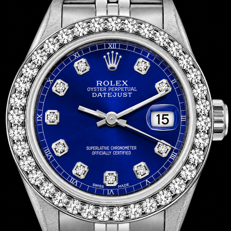 Montre Rolex Datejust 6916 26 mm Cadran Diamants Bleu Lunette Diamants Acier Inoxydable