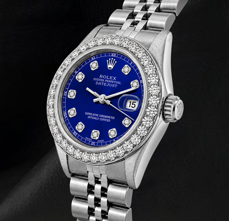 Montre Rolex Datejust 6916 26 mm Cadran Diamants Bleu Lunette Diamants en Acier Inoxydable