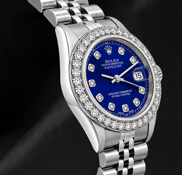Montre Rolex Datejust 6916 26 mm Cadran Diamants Bleu Lunette Diamants en Acier Inoxydable