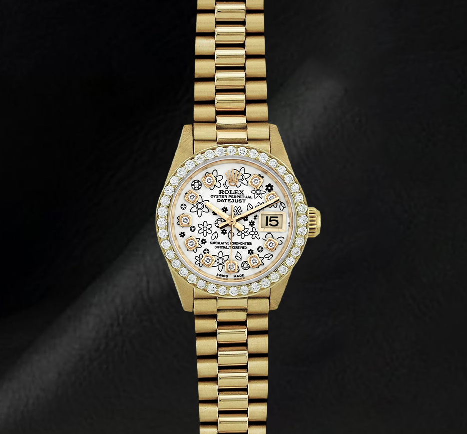 Montre Rolex Datejust 6917 26 mm Cadran Diamants Floral Bracelet President Bicolore Or 18K