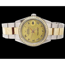 Datejust Champagne Cadran Romain Montre acier inoxydable & Or Bracelet Rolex réglage rapide