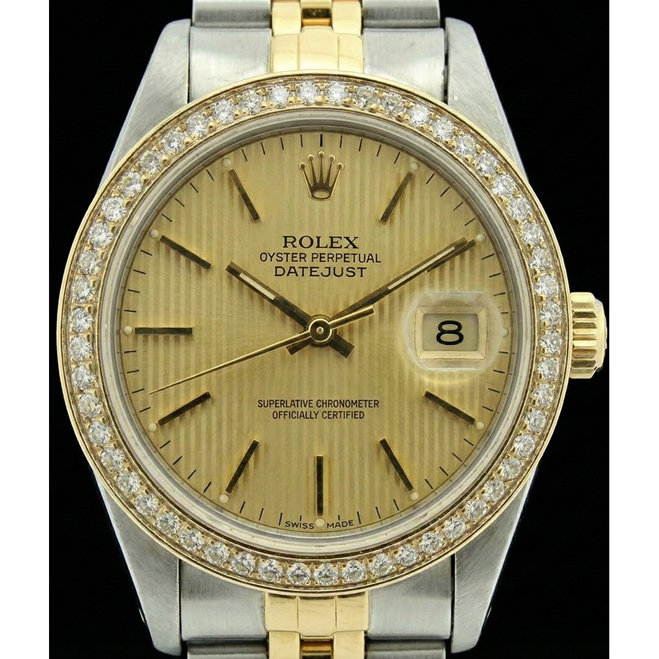 Datejust Champagne stick Cadran Rolex montre femme SS & Lunette