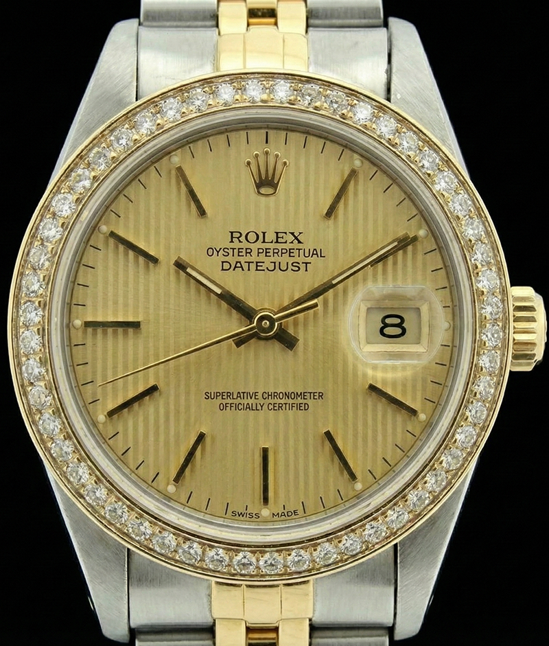 Datejust Champagne stick Cadran Rolex montre femme SS & Lunette