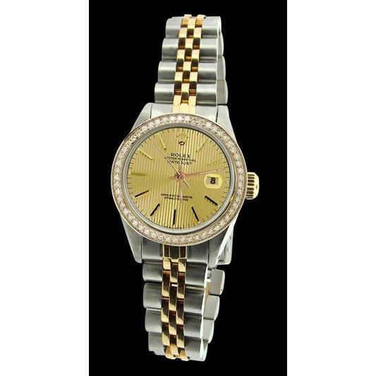 Montre Rolex Lady Datejust Acier & Lunette Cadran Champagne Index Bâtons