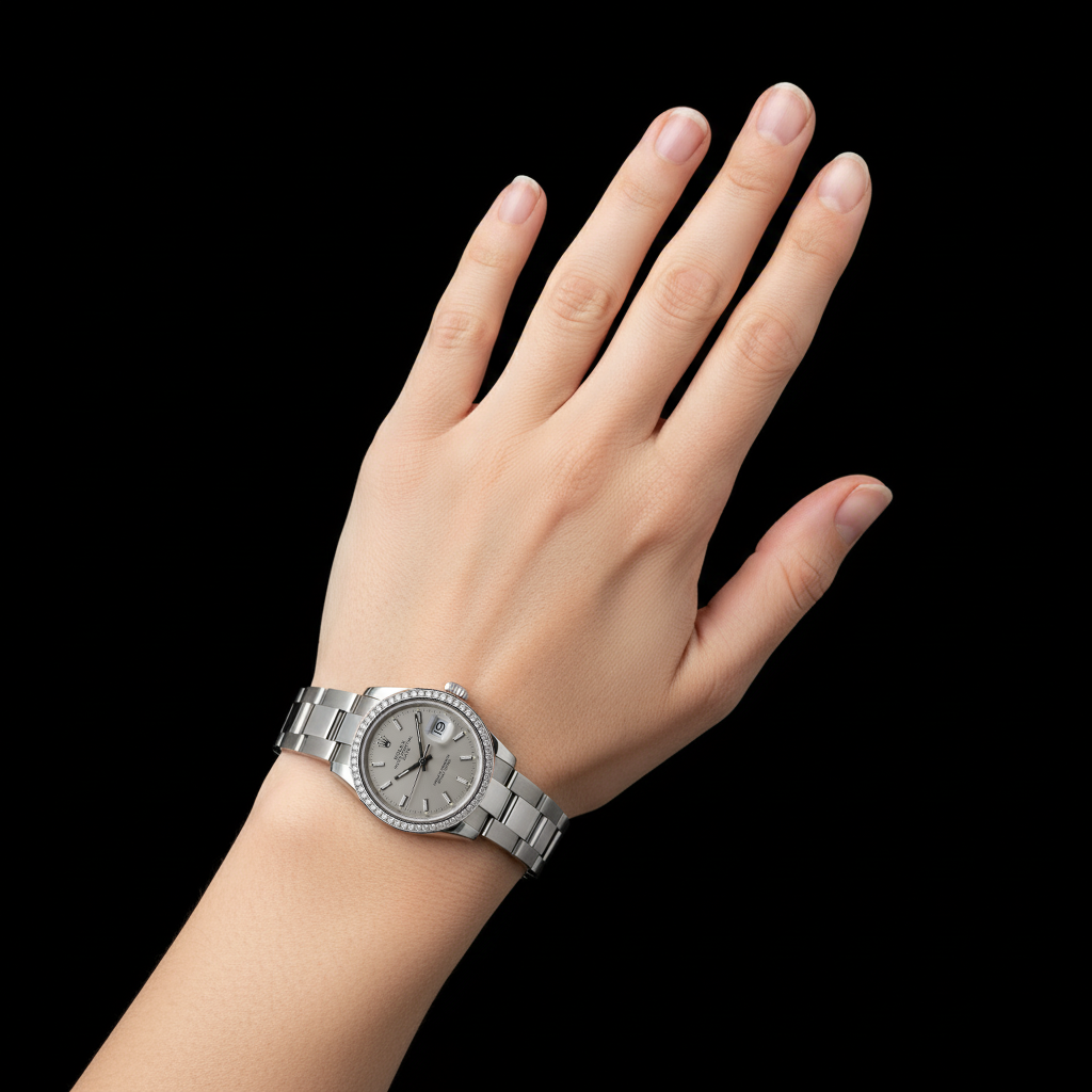 Datejust Montre Rolex de taille moyenne avec lunette en diamant et cadran bâton acier inoxydable P4