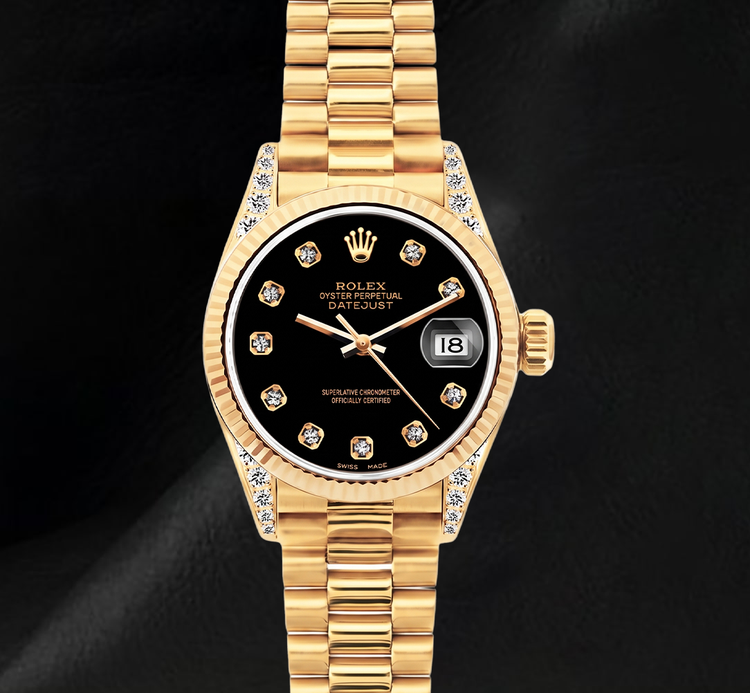 Montre Rolex Datejust 26 mm 69178 en Or Jaune 18K Cadran Diamants Noir