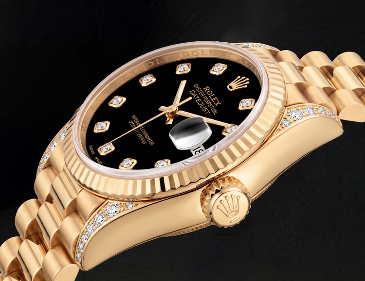 Montre Rolex Datejust 26 mm 69178 en Or Jaune 18K Cadran Diamants Noir