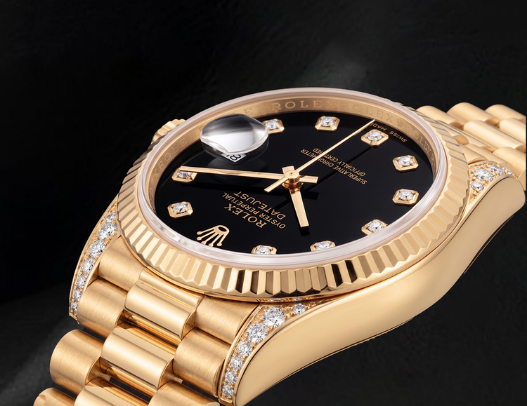 Montre Rolex Datejust 26 mm 69178 en Or Jaune 18K Cadran Diamants Noir