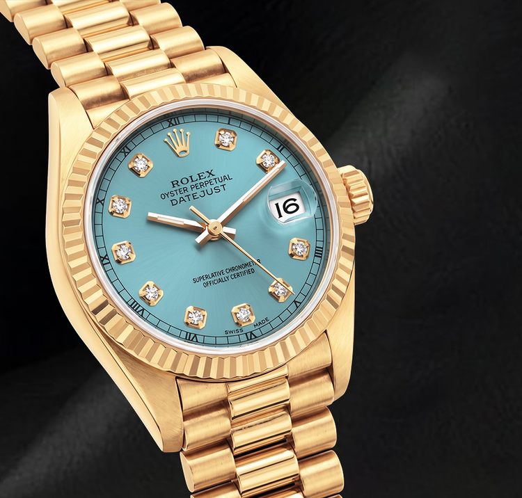 Montre Rolex Datejust 26 mm 69178 en Or Jaune 18 carats Cadran Diamants Turquoise