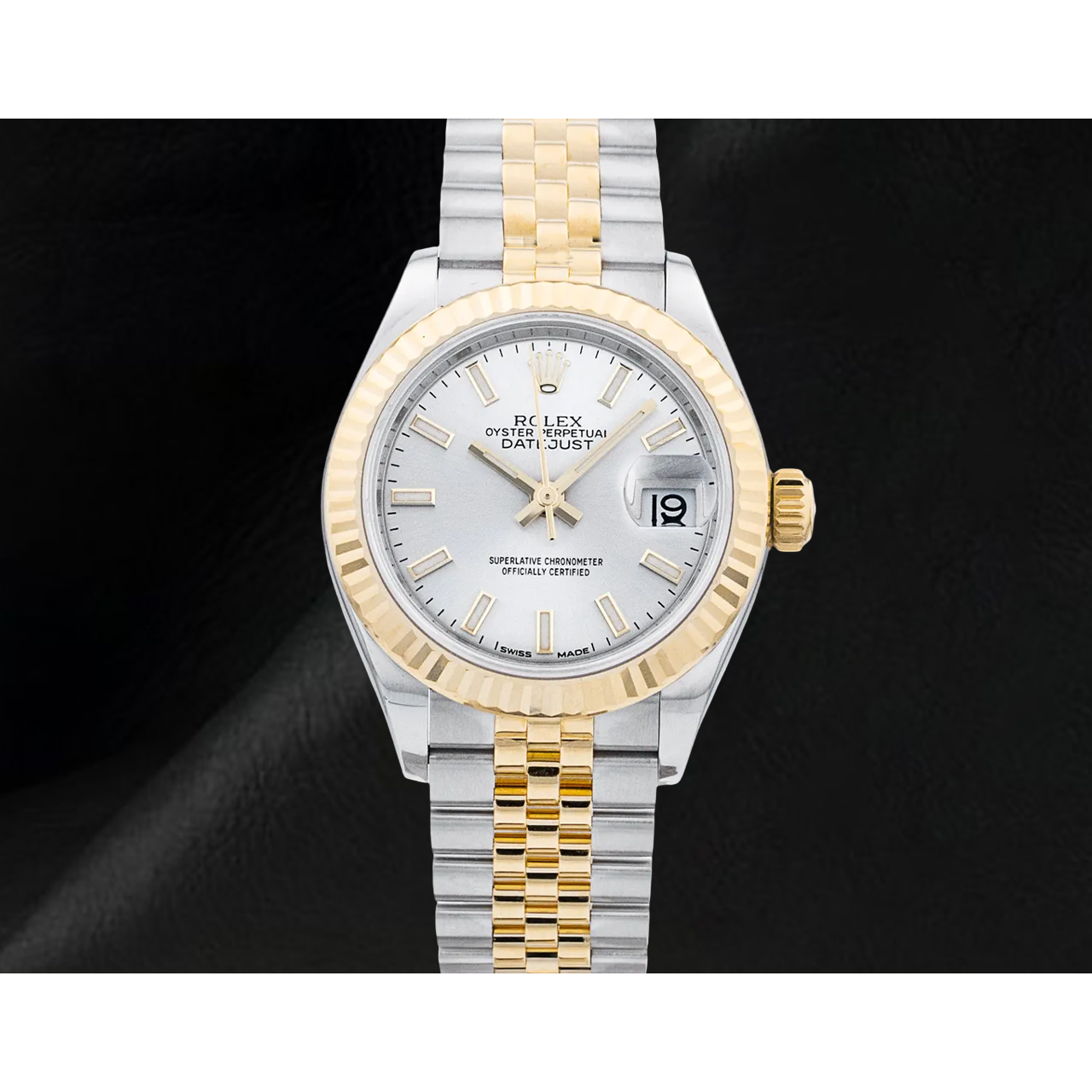 Montre Datejust Rolex 28 mm Femme Lunette Cannelée Acier Inoxydable et Or 279173