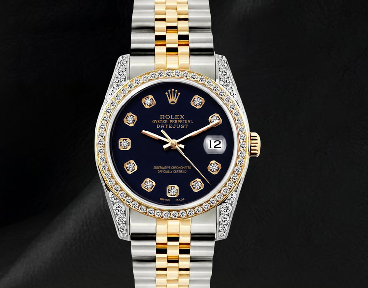 Montre Rolex Datejust 6013 Bicolore 36 mm Cadran Diamants Noir