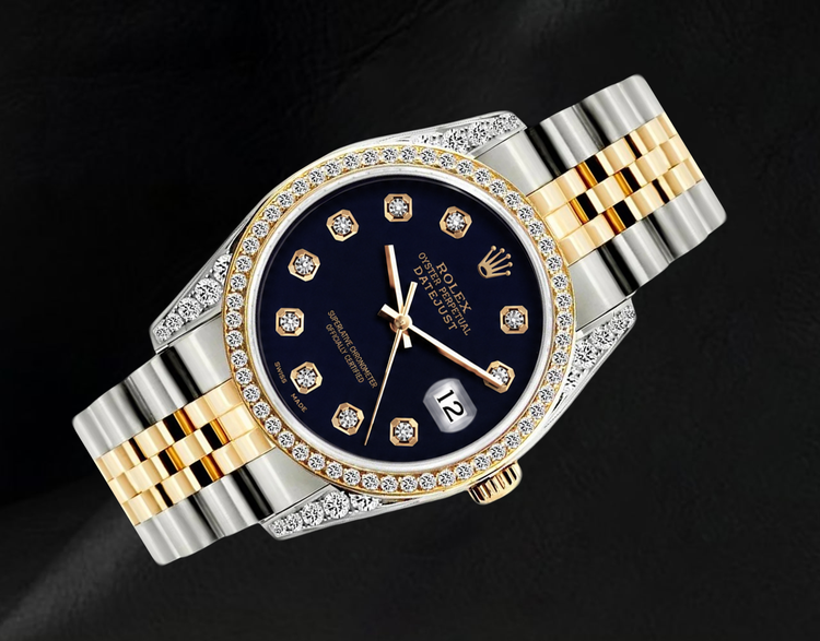 Montre Rolex Datejust 6013 Bicolore 36 mm Cadran Diamants Noir