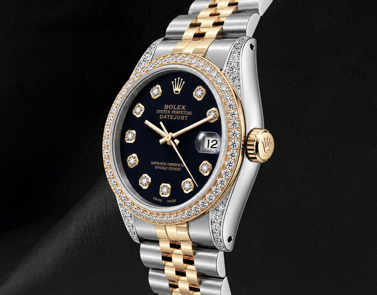 Montre Rolex Datejust 6013 Bicolore 36 mm Cadran Diamants Noir