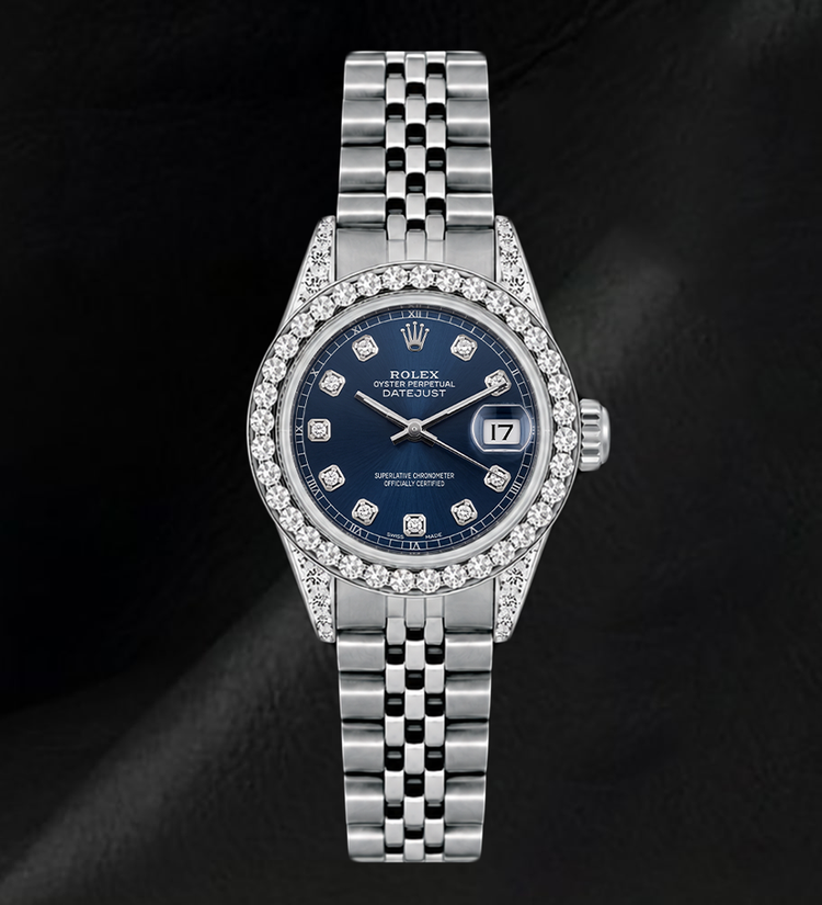 Montre Rolex Datejust 6916 26 mm Acier Inoxydable Cadran Diamants Bleu Lunette Diamants