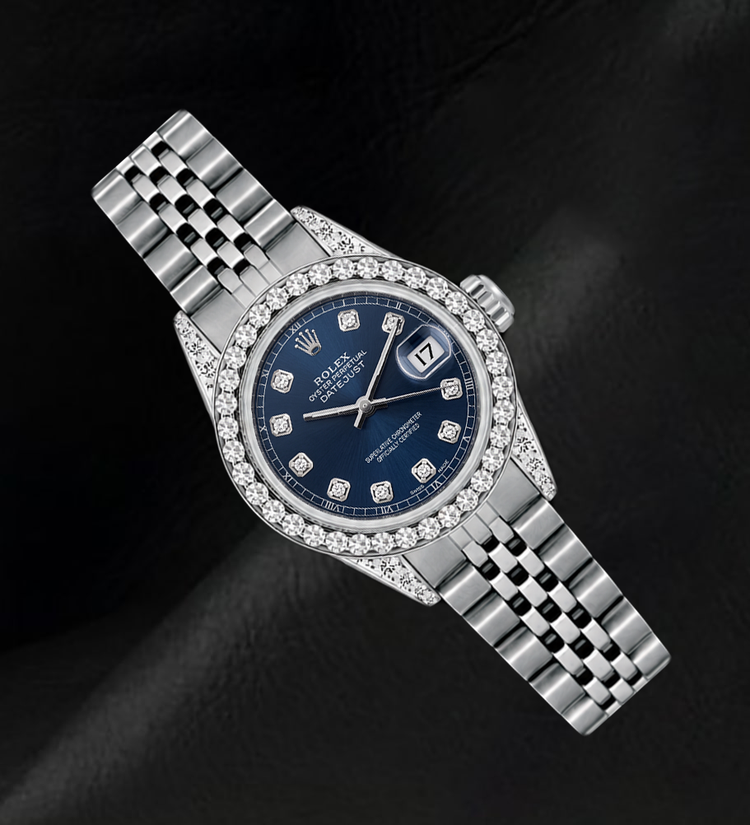 Montre Rolex Datejust 6916 26 mm Acier Inoxydable Cadran Diamants Bleu Lunette Diamants