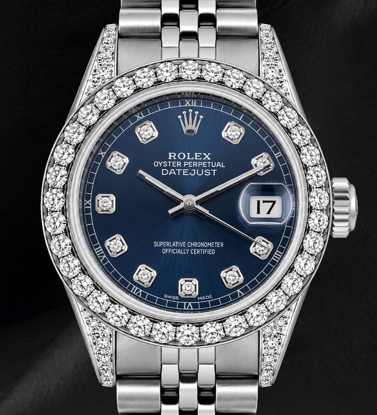 Montre Rolex Datejust 6916 26 mm Acier Inoxydable Cadran Diamants Bleu Lunette Diamants