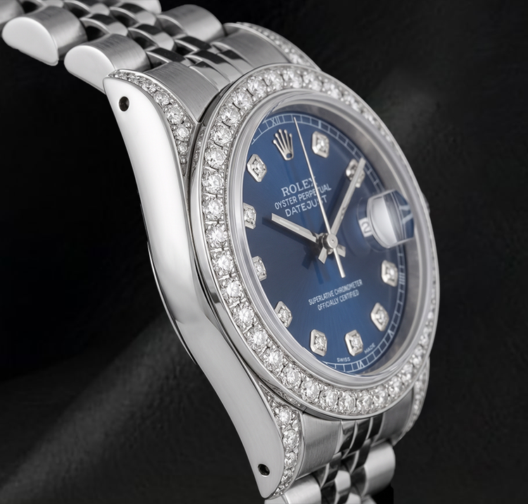 Montre Rolex Datejust 6916 26 mm Acier Inoxydable Cadran Diamants Bleu Lunette Diamants