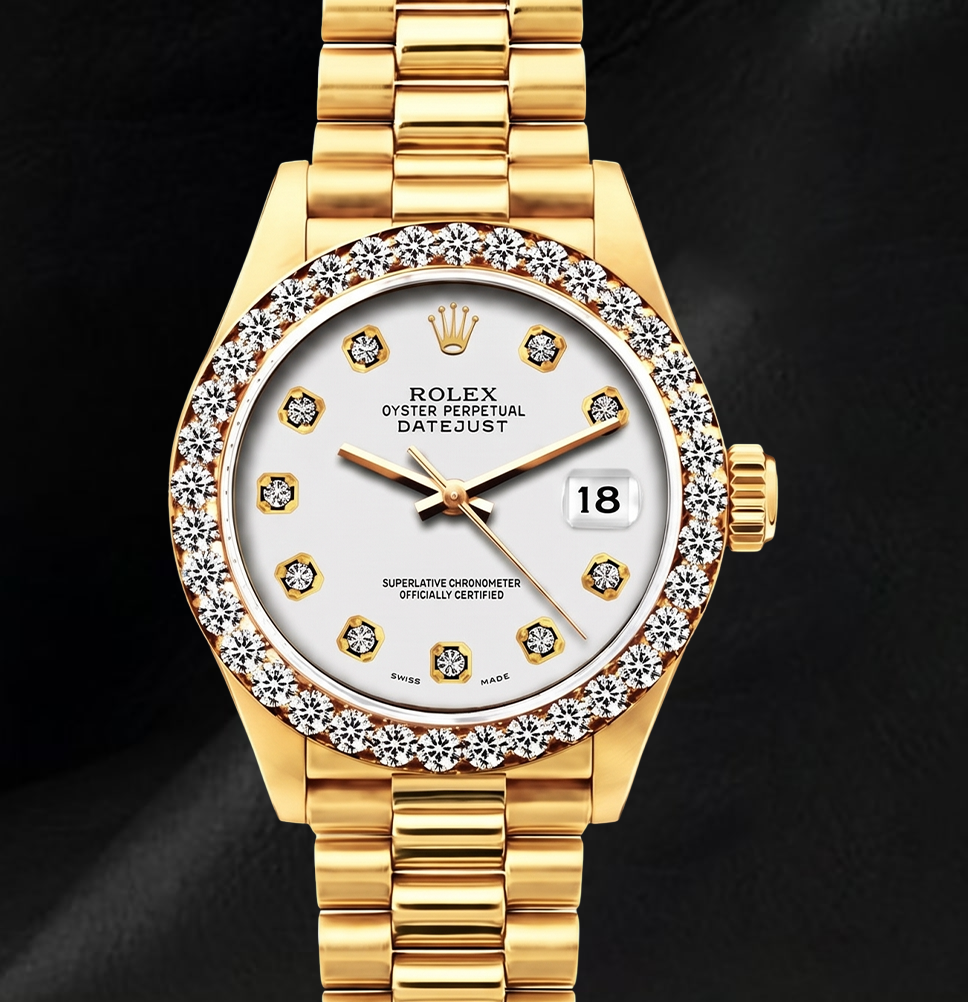 Montre Rolex Datejust 69178 26 mm Cadran Diamants Argenté en Or Jaune 18 carats