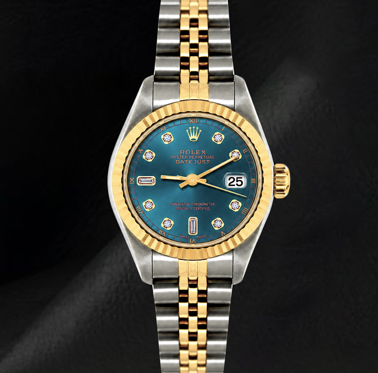 Montre Rolex Datejust 6917 Bicolore Cadran Diamants Bleu Lunette Cannelée 26 mm