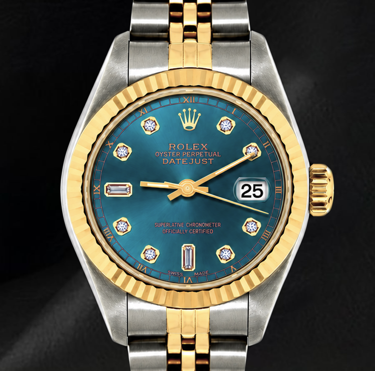 Montre Rolex Datejust 6917 Bicolore Cadran Diamants Bleu Lunette Cannelée 26 mm
