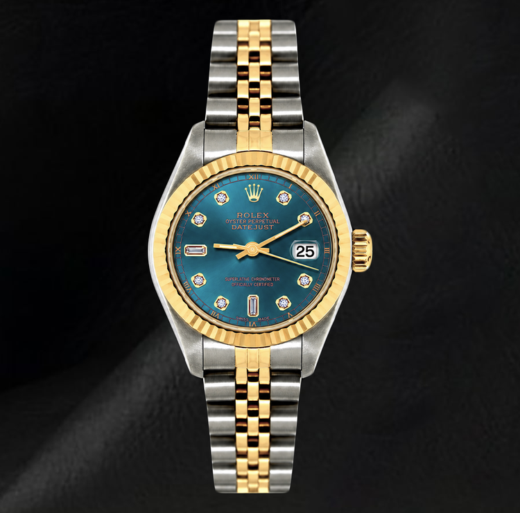 Montre Rolex Datejust 6917 Bicolore Cadran Diamants Bleu Lunette Cannelée 26 mm