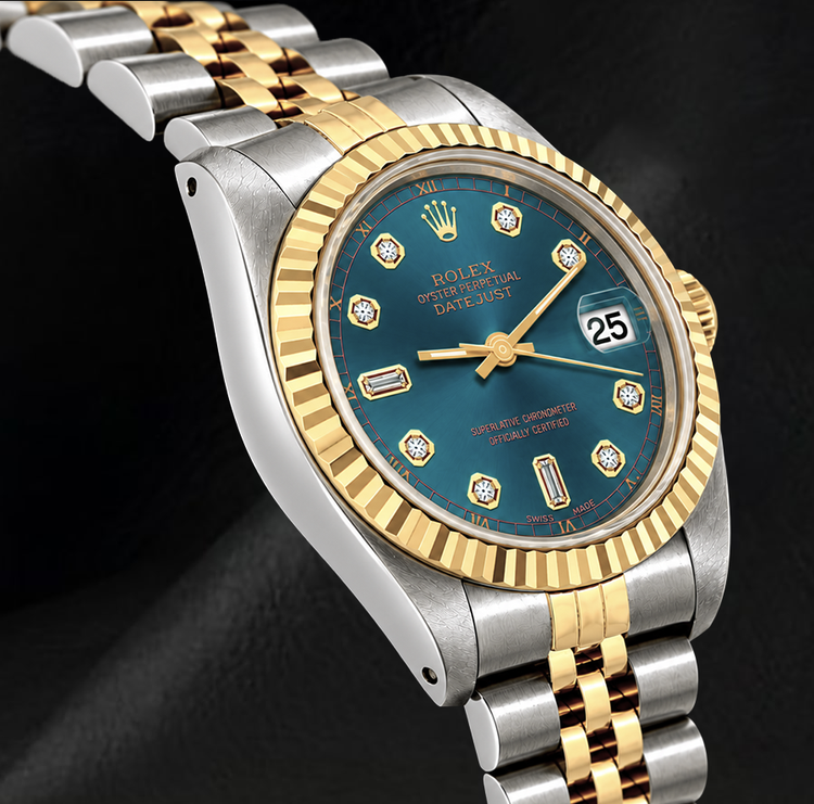 Montre Rolex Datejust 6917 Bicolore Cadran Diamants Bleu Lunette Cannelée 26 mm