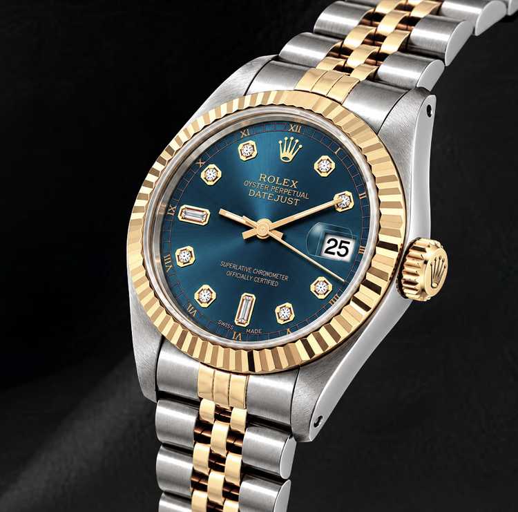 Montre Rolex Datejust 6917 Bicolore Cadran Diamants Bleu Lunette Cannelée 26 mm