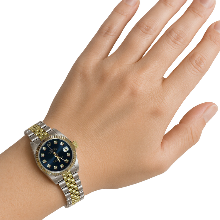 Datejust Rolex Cadran Bleu Diamant Regarder Femme acier inoxydable & Or Jubilé