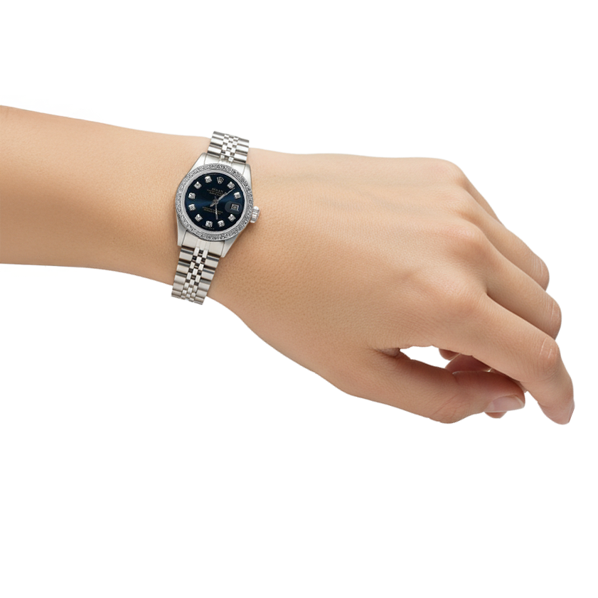 Datejust Rolex Cadran Diamant Bleu Lunette Montre Femme Bracelet Jubilé P2
