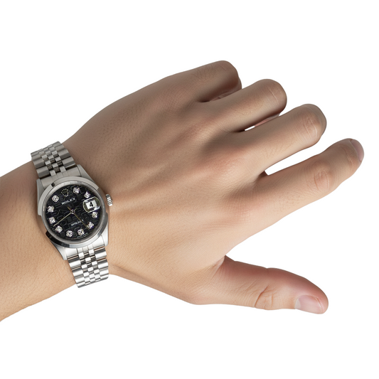 Datejust Rolex Cadran Diamant Noir Montre Homme Jubilé acier inoxydable