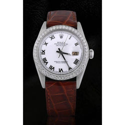 Datejust Rolex Cadran Romain Lunette En Diamant Montre Bracelet En Cuir Marron acier inoxydable ensemble rapide