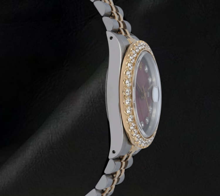 Montre Rolex Datejust 16013 Bicolore 36 mm Lunette Diamants Cadran Diamants Rouge
