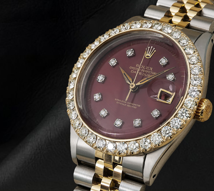 Montre Rolex Datejust 16013 Bicolore 36 mm Lunette Diamants Cadran Diamants Rouge