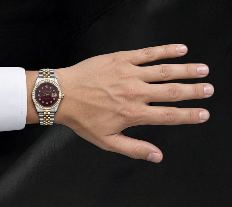 Montre Rolex Datejust 16013 Bicolore 36 mm Lunette Diamants Cadran Diamants Rouge