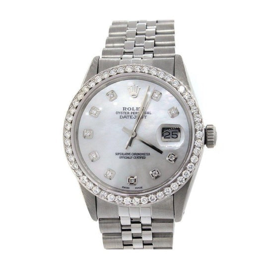 Datejust Rolex Montre  avec lunette en diamant en acier inoxydable à réglage rapide
