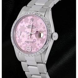 Datejust Rolex acier inoxydable Regarder Homme Cadran Fleur Rose Lunette Diamant