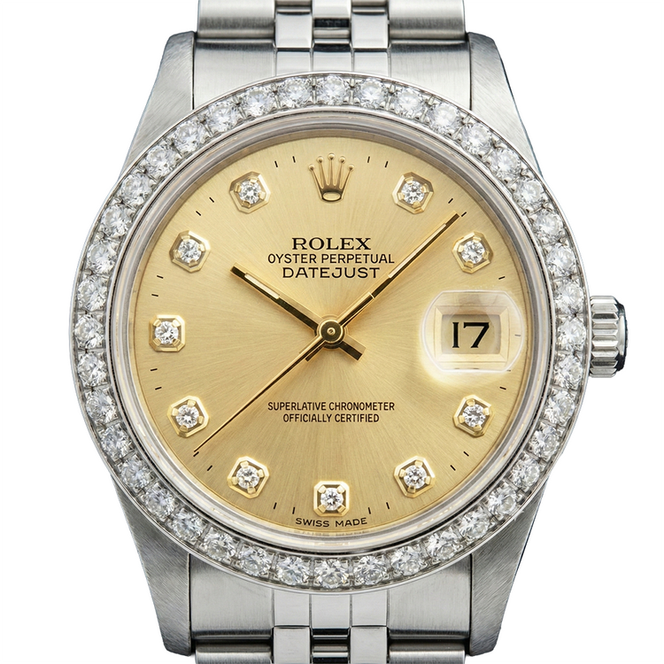 Datejust acier inoxydable jubilé diamant dame Rolex Montre Champagne Diamant