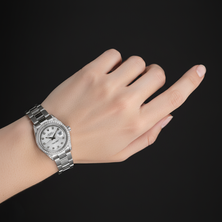 Datejustrolex Montre de taille moyenne avec lunette en diamant personnalisée et bracelet huître acier inoxydable P5