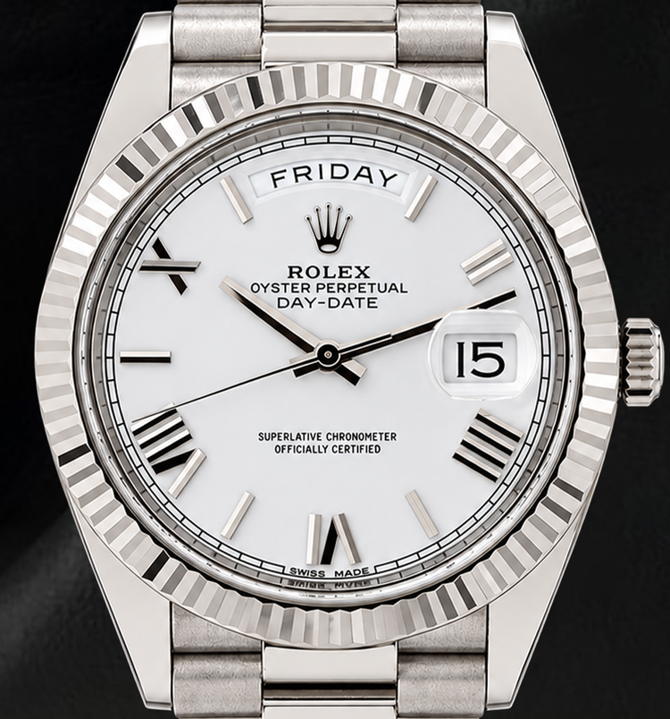 Montre Rolex Day-Date 228239 40 mm Cadran Blanc Chiffres Romains Or Blanc 18 carats